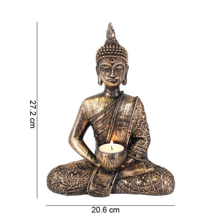 Sitting Thai Buddha Tealight Holder – Rustic Resin Buddhist Ornament