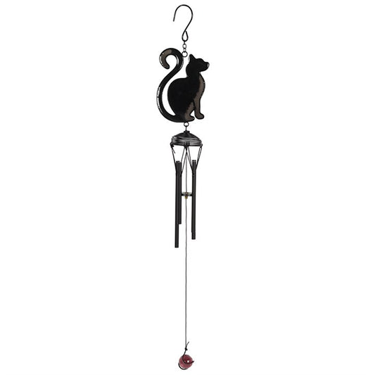 Delight in the enchanting sounds of this elegant windchime, shaped with the silhouette of a mysterious black cat. Perfect for those who cherish feline magic, it brings a touch of mystical charm to any outdoor sanctuary. Dimensions: H40cm x W7cm x D4cm. Packaged: H8.5cm x W12cm x D2.5cm.