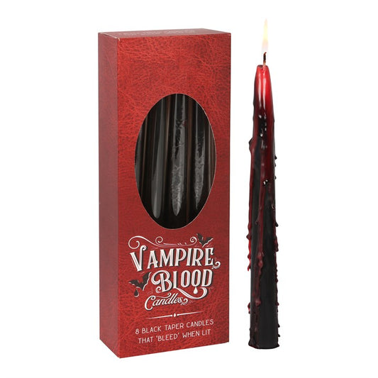 Summon the allure of the old ways with this Set of 8 Vampire Blood Taper Candles, a striking addition to any altar, feast, or ritual. These black and crimson tapers hold a dramatic secret — as they burn, the warm red wax runs like blood, creating an atmosphere steeped in gothic enchantment.