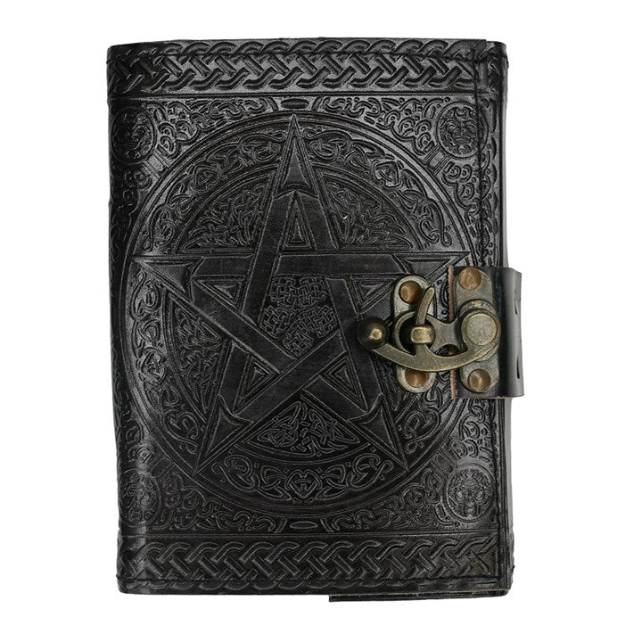 From The Witches’ Garden comes a timeless treasure for mystics and writers alike — the Pentagram Leather Journal. Bound in black leather and embossed with the sacred five-pointed star, this handcrafted grimoire evokes the power of ancient magick and whispered spells. Its slightly worn finish and rustic blank pages invite you to inscribe dreams, rituals, and reflections under moonlight.

Fastened with a metal clasp to protect your secrets, this journal feels like it’s been plucked from a witch’s altar or an 