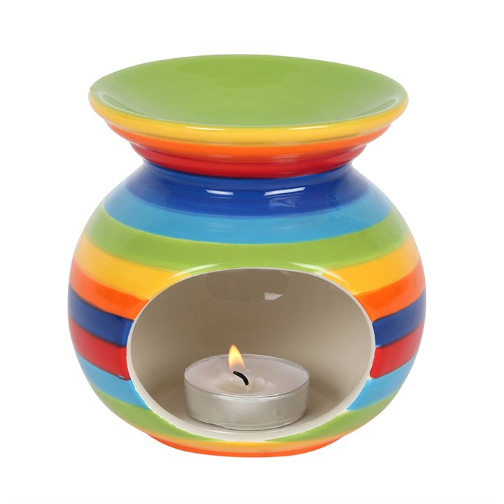 Rainbow Stripe oil burner for fragrance oils and wax melts. Add colour, scent, and uplifting energy to your home, meditation space, or altar.