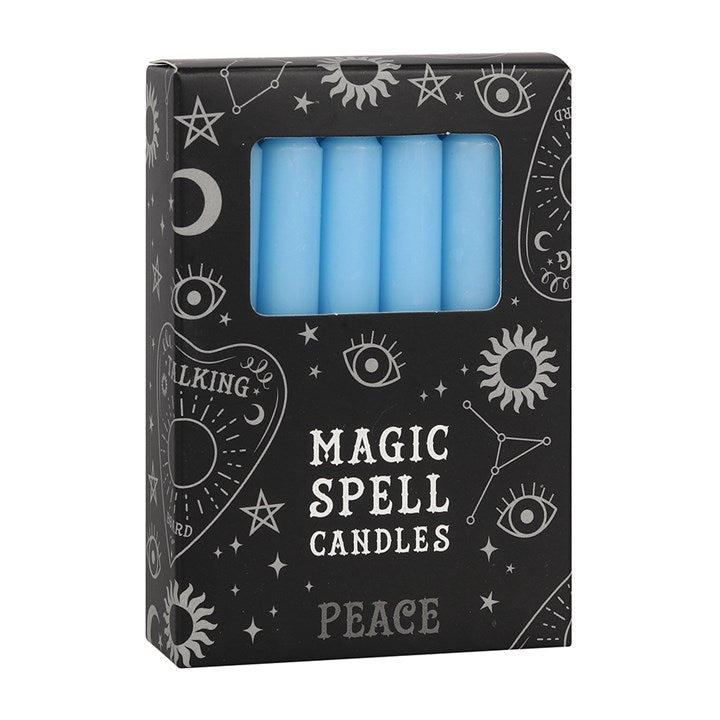 Invite serenity and calm into your sacred space with our Set of 12 Light Blue 'Peace' Spell Candles. Perfect for rituals, meditation, or quiet reflection, these candles are designed to help focus your intent and manifest harmony in your home and spirit. Each candle burns for approximately 90 minutes and is crafted from 70% unscented paraffin and 30% stearic acid, making them vegan-friendly and ideal for mindful spell work.

In magical folklore, the color blue is associated with peace, tranquility, and emoti