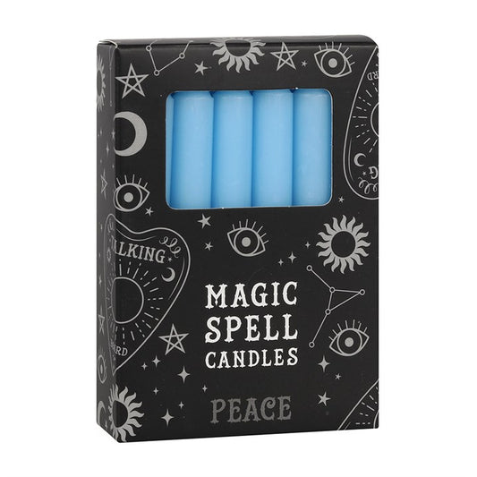 Invite serenity and calm into your sacred space with our Set of 12 Light Blue 'Peace' Spell Candles. Perfect for rituals, meditation, or quiet reflection, these candles are designed to help focus your intent and manifest harmony in your home and spirit. Each candle burns for approximately 90 minutes and is crafted from 70% unscented paraffin and 30% stearic acid, making them vegan-friendly and ideal for mindful spell work.

In magical folklore, the color blue is associated with peace, tranquility, and emoti