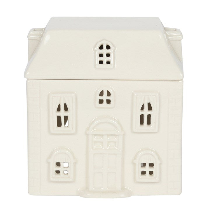 White Ceramic House oil burner for fragrance oils. Cozy, magical decor perfect for meditation, relaxation, and home aromatherapy.