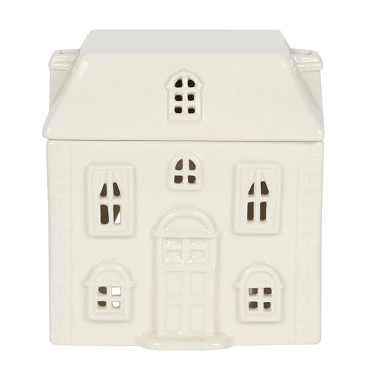 White Ceramic House oil burner for fragrance oils. Cozy, magical decor perfect for meditation, relaxation, and home aromatherapy.