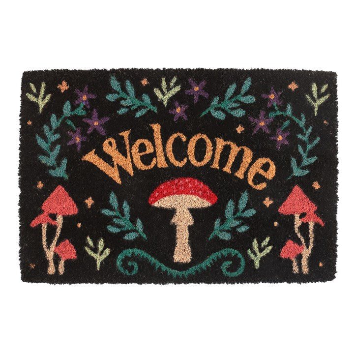 Step into a world of woodland magic with the Black Mushroom Welcome Doormat, a charming entrance piece inspired by enchanted forest landscapes. Featuring whimsical mushroom illustrations and a welcoming message, this mystical design sets the tone for cosy gatherings, magical homes, and nature-inspired spaces.

The dark background and forest motif create a striking look that complements witchy, cottagecore, and woodland décor styles. Perfect for greeting family and friends at your doorway, it adds character 