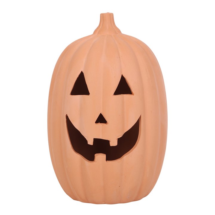 Bring warm, rustic charm to your Halloween display with this handcrafted 23cm Terracotta Jack-O’-Lantern. Designed to hold a tealight candle, this classic pumpkin ornament casts a soft, spooky glow—perfect for porches, patios, mantels, or windowsills.

With its traditional carved face and natural clay finish, it’s a timeless piece that blends seamlessly with both indoor and outdoor décor. Durable, weather-friendly, and full of festive spirit!

Features:

Height: 23cm

Handcrafted terracotta

Suitable for in