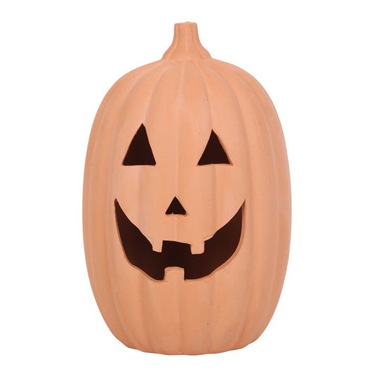 Bring warm, rustic charm to your Halloween display with this handcrafted 23cm Terracotta Jack-O’-Lantern. Designed to hold a tealight candle, this classic pumpkin ornament casts a soft, spooky glow—perfect for porches, patios, mantels, or windowsills.

With its traditional carved face and natural clay finish, it’s a timeless piece that blends seamlessly with both indoor and outdoor décor. Durable, weather-friendly, and full of festive spirit!

Features:

Height: 23cm

Handcrafted terracotta

Suitable for in