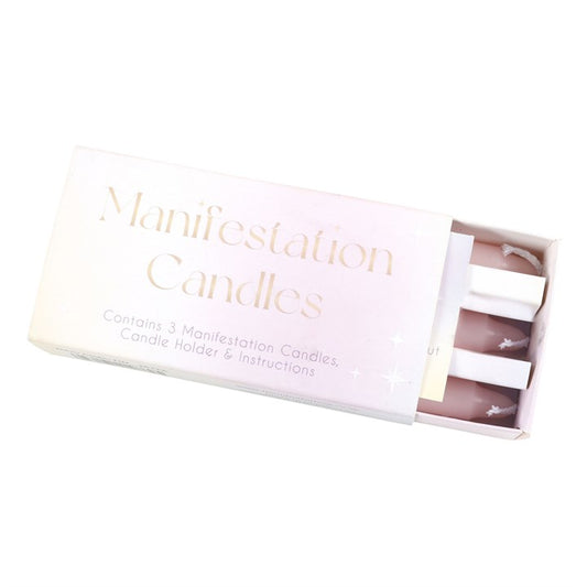 Align your energy with the universe and attract your desires with our 3 Manifestation Spell Candles in a Box. Nestled in a beautifully crafted matchbox-style box, these pink spell candles are perfect for intention setting, invoking positive energy, and enhancing manifestation rituals. Each candle burns for approximately 1 hour and is made from pure paraffin wax.

In mystical traditions, pink candles symbolize love, harmony, and the gentle power of manifestation. Lighting these candles while focusing your in