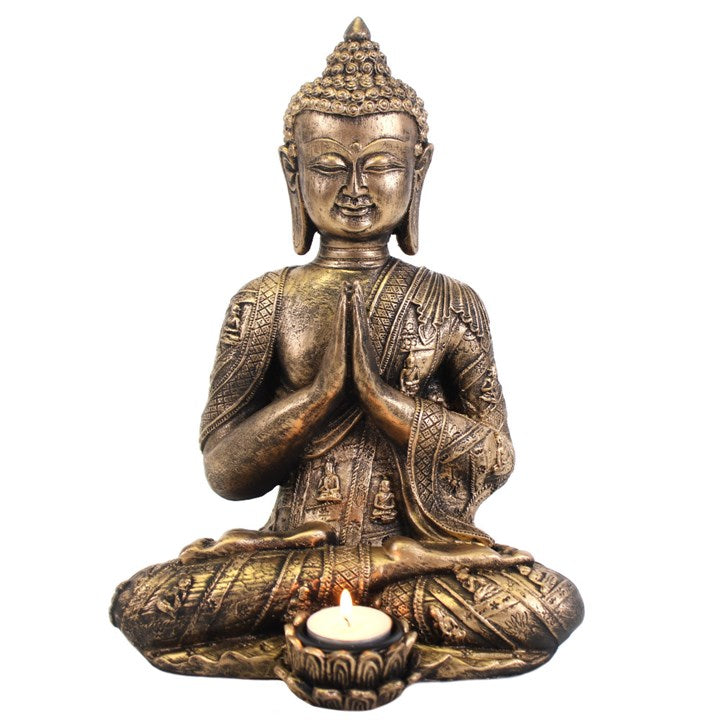Gold Thai Buddha Tealight Holder – Meditating Buddha Statue