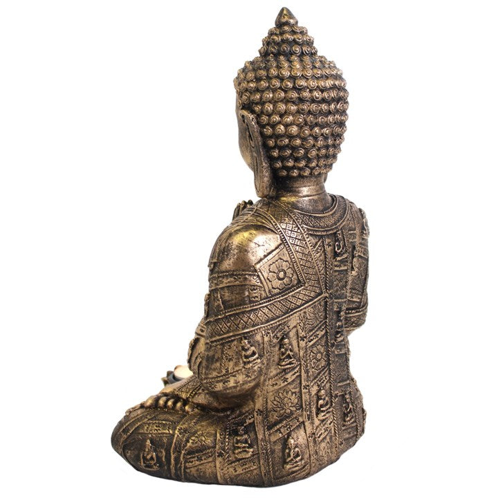 Gold Effect Thai Buddha Tealight Holder – Meditating Buddha Statue