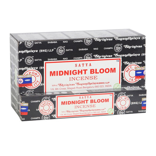 This set includes 12 inner bundles of Satya Midnight Bloom incense sticks, crafted by skilled Indian artisans with premium, natural ingredients. Each bundle holds 10 to 12 vegan-friendly sticks, perfect for enchanting your space with mystical aromas.