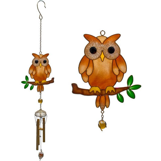 Invite a touch of enchantment to your garden by hanging this delightful owl windchime from a tree. Adorned with delicate glitter accents, the owl shimmers magically as it catches the light, while the gentle chimes sing softly when stirred by the breeze. Dimensions: H70cm x W12.5cm x D4cm. Packaged size: H16.5cm x W12cm x D3.5cm.
