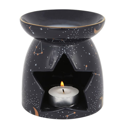 Purple Constellation oil burner with gold details. Suitable for fragrance oils and wax melts. Perfect for meditation, altars, and celestial home decor.
