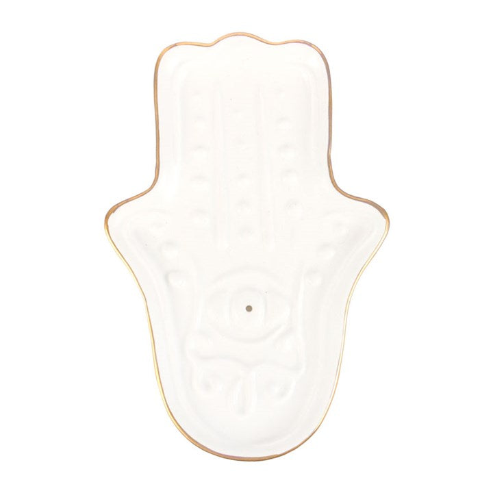White Hamsa Hand Incense Stick Holder – Ceramic Spiritual Decor