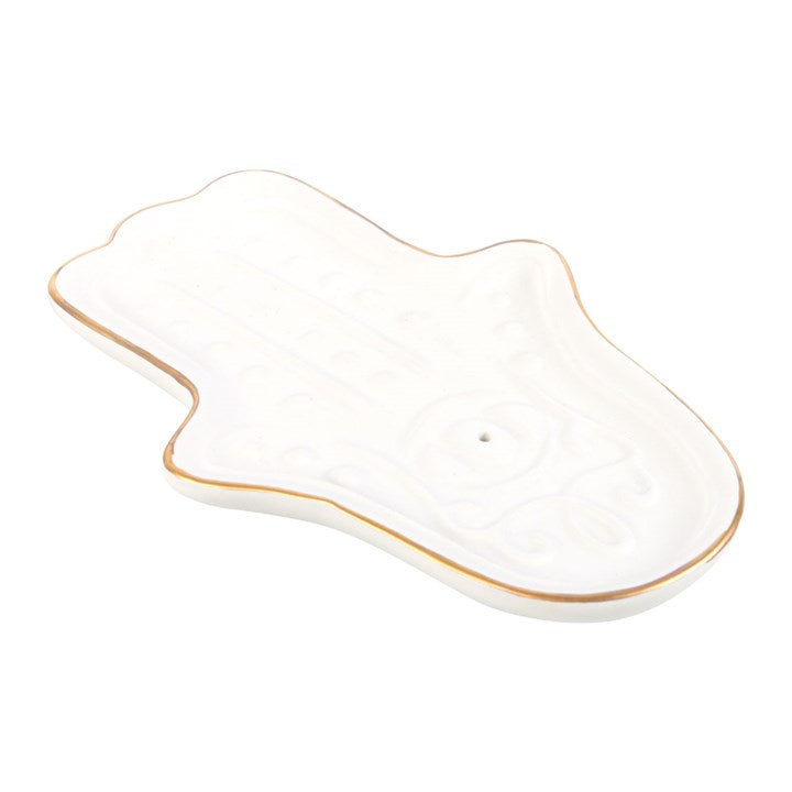White Hamsa Hand Incense Stick Holder – Ceramic Spiritual Decor