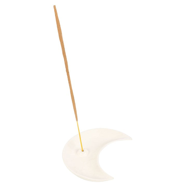 White ceramic crescent moon incense stick holder. Perfect for meditation, relaxation, chic home decor, and catching incense ash.