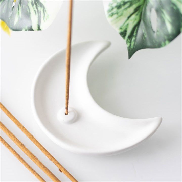 White Crescent Moon Incense Stick Holder – Modern Ceramic Decor