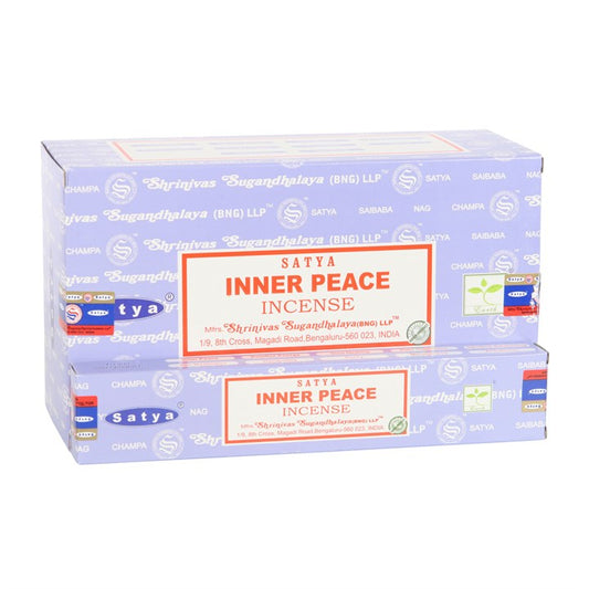 Discover serenity with this set of 12 packs of Inner Peace incense sticks from Satya’s Mindfulness Series. Crafted with soothing lavender and cleansing white sage, these masala incense sticks invite harmony and strengthen your spirit. Handmade by skilled artisans in India using premium, vegan-friendly ingredients, each pack holds 15g of fragrant magic to calm your body and soul. Embrace the mystical energy and let your space be filled with tranquil confidence.