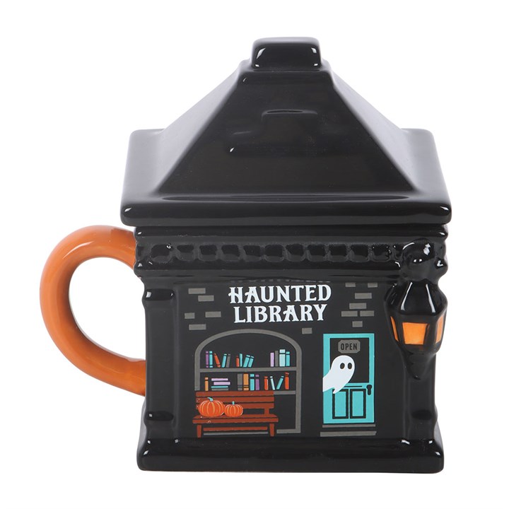 Curl up with a spooky story and a warm drink using this Haunted Library ceramic lidded mug, perfect for creating a cosy Halloween moment at home. With its cute ghost design, it makes a lovely gift for readers and lovers of all things autumnal. 320ml capacity. Do not microwave. Hand wash only.