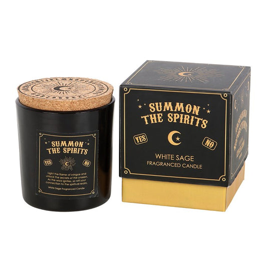Create an enchanting atmosphere with this white sage candle, featuring a design inspired by a mystical spirit board. When extinguished, the cork lid preserves the fragrance, intensifying the scent when next lit. Enjoy an average burn time of 20 hours as you summon the spirits.