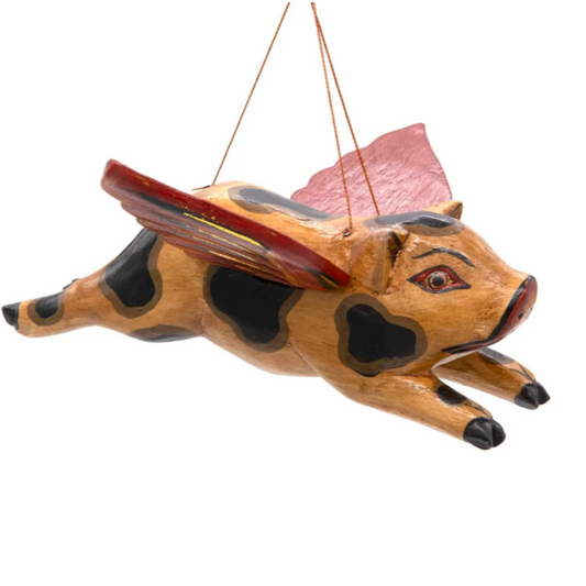 Invite ancient wisdom and protective energy into your sacred space with this enchanting Flying Pig Mobile, a handcrafted Balinese talisman known as a Flying Winged Spirit Guardian or "Cradle Guardian." Traditionally used in Balinese homes and temples, these mystical guardians are believed to ward off negative energies and watch over the home from elevated vantage points.
