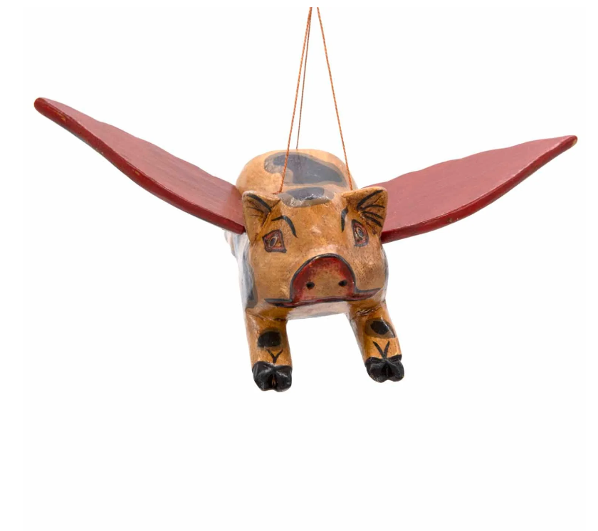Invite ancient wisdom and protective energy into your sacred space with this enchanting Flying Pig Mobile, a handcrafted Balinese talisman known as a Flying Winged Spirit Guardian or "Cradle Guardian." Traditionally used in Balinese homes and temples, these mystical guardians are believed to ward off negative energies and watch over the home from elevated vantage points.