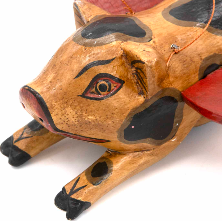 Invite ancient wisdom and protective energy into your sacred space with this enchanting Flying Pig Mobile, a handcrafted Balinese talisman known as a Flying Winged Spirit Guardian or "Cradle Guardian." Traditionally used in Balinese homes and temples, these mystical guardians are believed to ward off negative energies and watch over the home from elevated vantage points.