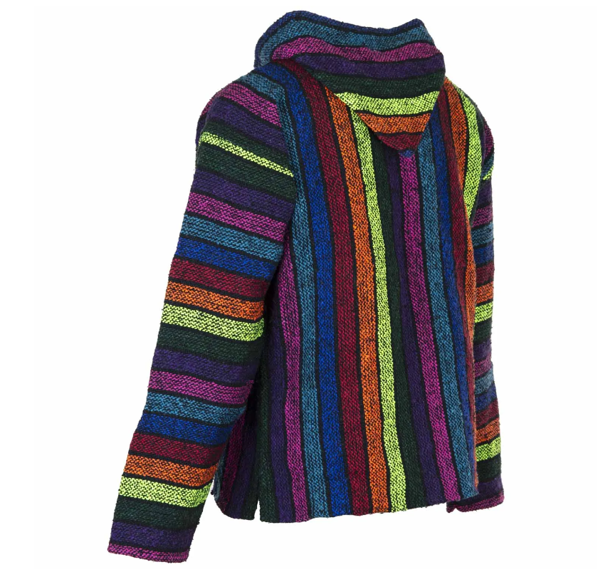 Channel laid-back Californian vibes with our Eco-Friendly Mexican Baja Hoodie. Originally popularised by surfers returning from the Baja coast, this iconic hoodie has become a beloved staple of hippy and boho culture.

Crafted in Mexico using 100% recycled fibres from reclaimed textiles, each hoodie is a unique piece of sustainable fashion. The fabric is durable, warm, and breathable, making it perfect for festivals, beach days, forest walks, or just cozying up at home.

Our Bajas are unisex, inclusive, and