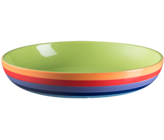 Transform everyday dining into a celebration of colour with the Rainbow Stripe Pasta Bowl, part of Rainbow Teapot’s radiant Rainbow Ceramics collection. Handmade in Thailand, each bowl is individually hand painted with vibrant rainbow stripes, ensuring every piece has its own unique spirit and charm. A glossy glaze highlights the colours beautifully, creating a design that is both practical and uplifting.

At 22cm, this generous bowl is ideal for pasta, salads, or shared dishes at the heart of the table. It