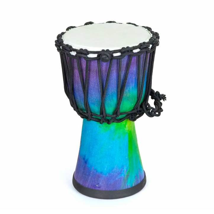From the heart of Bali, this compact wooden djembe carries the rhythm of the earth and the spirit of ceremony. Cloaked in vibrant rainbow sarong fabric and sealed with protective varnish, it shines with healing colour and energy. At 30cm tall with a 6–8" head, it is perfectly sized for beginners, children, or anyone called to awaken their inner drummer.
Each strike upon this drum resonates with ancestral power, grounding the soul and connecting the player to the pulse of Mother Earth. Lightweight and portab