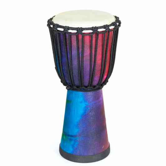 Awaken the rhythm of your spirit with this medium-sized djembe from Bali. At 40cm tall with a 7–8" head, its rich, resonant tones echo ancestral energy, inviting connection, movement, and ceremony. The drum is wrapped in a vibrant rainbow sarong and finished with protective varnish, radiating joy, colour, and healing energy.