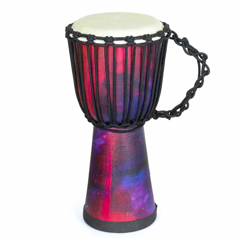 Awaken the rhythm of your spirit with this medium-sized djembe from Bali. At 40cm tall with a 7–8" head, its rich, resonant tones echo ancestral energy, inviting connection, movement, and ceremony. The drum is wrapped in a vibrant rainbow sarong and finished with protective varnish, radiating joy, colour, and healing energy.