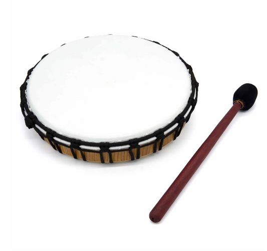 Honouring the call of spirit without the use of animal products, this Vegan Medium Shamanic Drum offers a compassionate alternative for journeying and ritual. Its synthetic head carries the same deep, resonant vibration as traditional hides, ensuring the rhythm flows strong and true.

Measuring medium in size and complete with a beater, this drum is ideal for both sacred ceremony and performance. In ritual practice, the steady beat guides the shaman into altered states of consciousness, supporting vision wo