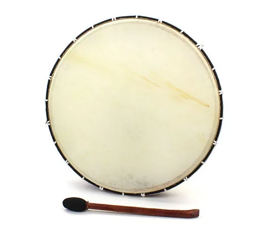 The Extra Large Shamanic Drum is a sacred frame drum, handcrafted to carry the deep, resonant tones that guide shamans into states of vision and transformation. With a commanding 45cm diameter, this drum offers a grounding heartbeat that echoes through ceremony, journey, and trance.

Traditionally described as a bridge or horse, the shamanic drum serves to carry the spirit between realms. Its rhythm is not bound by rigid tempo but flows with the will of the player, shifting from slow, steady beats into rapi
