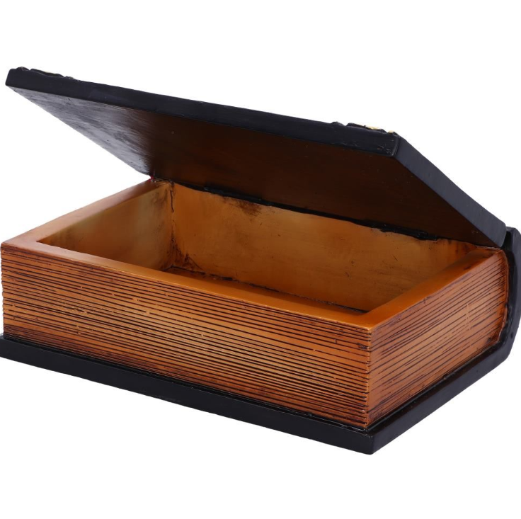 15cm Spell Box grimoire storage box. Hand-painted resin witchcraft décor for storing crystals, charms, and magical keepsakes.