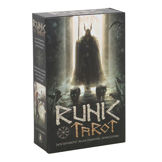 Step into Valhalla, the divine realm of the gods, with the Runic Tarot Kit—an extraordinary deck inspired by Norse mythology from the creator of the Heaven &amp; Earth Tarot. This deck channels ancient power, blending the sacred wisdom of the Runes, the lyrical tales of the Skalds, the courage of the Einherjars, and the eternal gifts of nature. Honoring the divine flame within us all, it comes with a 78-card deck and a 160-page guidebook penned by American author Jaymi Elford, inviting you to explore profou
