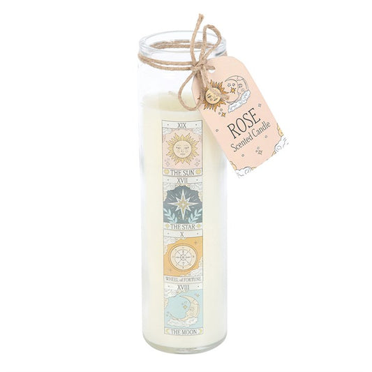 Illuminate your sacred space with the Vintage Tarot Rose Tube Candle, a spellbinding blend of fragrance and fortune. Infused with the timeless scent of roses, this tube candle carries the essence of love, beauty, and divination. Its elegant tarot card design draws upon traditional fortune-telling symbols, making it a powerful piece for altar work, ritual use, or mystical home décor. With an approximate burn time of 70 hours, it provides long-lasting light for spells, meditation, or simple moments of peace. 