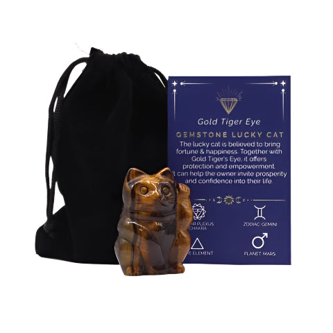 Gemstone Lucky Cat - Gold Tiger Eye