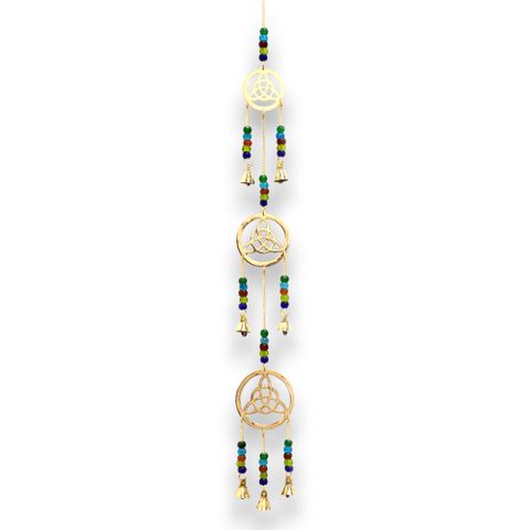These enchanting chimes, adorned with a timeless Celtic motif symbolizing unity and infinity, bring both charm and harmony to your surroundings. With seven brass bells, their gentle tones weave a calming melody that enriches any space—whether in your sacred home, garden sanctuary, or mystical shop. Measuring 6x64 cm, they are perfectly suited to grace doorways, patios, or cozy living areas, infusing your realm with an elegant, magical ambiance
