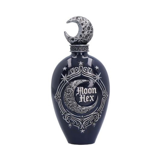 Nemesis Now Moon Hex 15.5cm gothic bottle ornament in poly resin, featuring a crescent moon stopper, celestial detailing and silver filigree.