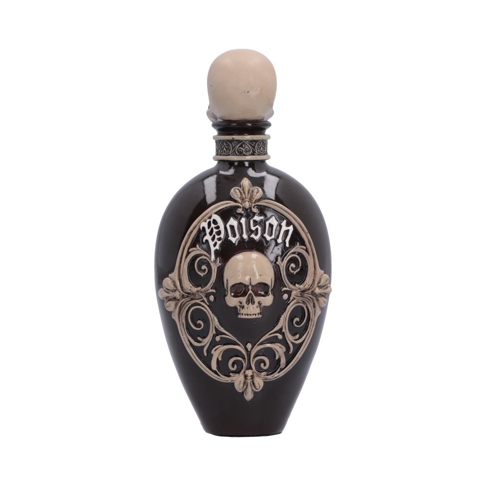 Nemesis Now Poison Bottle 15.5cm gothic skull ornament in poly resin, featuring ornate detailing and skull stopper. Decorative and non-functional.