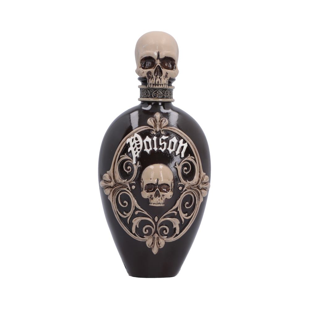 Nemesis Now Poison Bottle 15.5cm gothic skull ornament in poly resin, featuring ornate detailing and skull stopper. Decorative and non-functional.