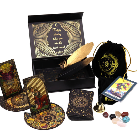 Experience tarot as a full ritual of beauty, symbolism, and mysticism with the Gold Foil Tarot Gift Set. Designed for seekers who value artistry as much as intuition, this luxurious collection elevates divination into a deeply immersive experience. With shimmering gold foil details and a suite of mystical tools, it offers everything needed to create a sacred atmosphere for tarot practice.

At the heart of this set lies the Gold Foil Tarot Deck, a radiant 78-card collection where classic imagery is enriched 