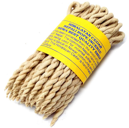 Pure Herbs Cedar rope incense is crafted from the wood of Himalayan Cedar trees, known locally in Nepal as Dhup. This traditional incense has been cherished for generations in the Newar community, used in homes, stupas, and temples to create a sacred and calming atmosphere. Handmade with care, each rope embodies the rich heritage of Nepalese incense-making, offering a warm, woody fragrance that enhances meditation, rituals, and spiritual reflection.

Length: approx. 11 cm

Weight: approx. 11 g

Burning Time