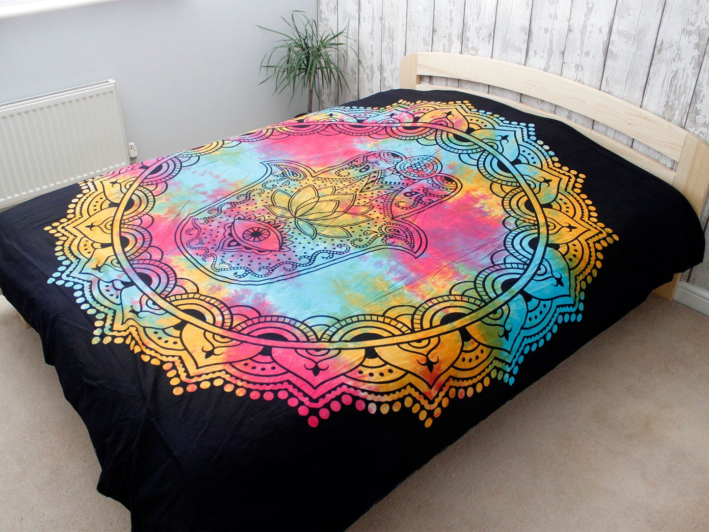 Black Hamsa Bedspread | Cotton Wall Hanging | Protective Witchy Decor