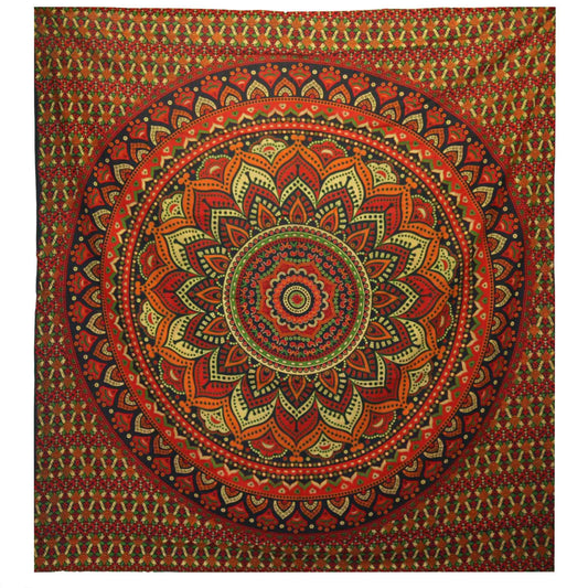 Step into a circle of calm with this Classic Mandala cotton bedspread in lush green — a sacred symbol of balance, growth, and renewal. Handwoven by skilled artisans in India, this 100% cotton textile holds the ancient geometry of the mandala, drawing energy inward to centre and ground your space.

Use it draped over your bed for nights of restful magic, or hang it behind your altar as a protective tapestry. The deep green hues invite connection to earth, spirit, and new beginnings — perfect for witches, hea