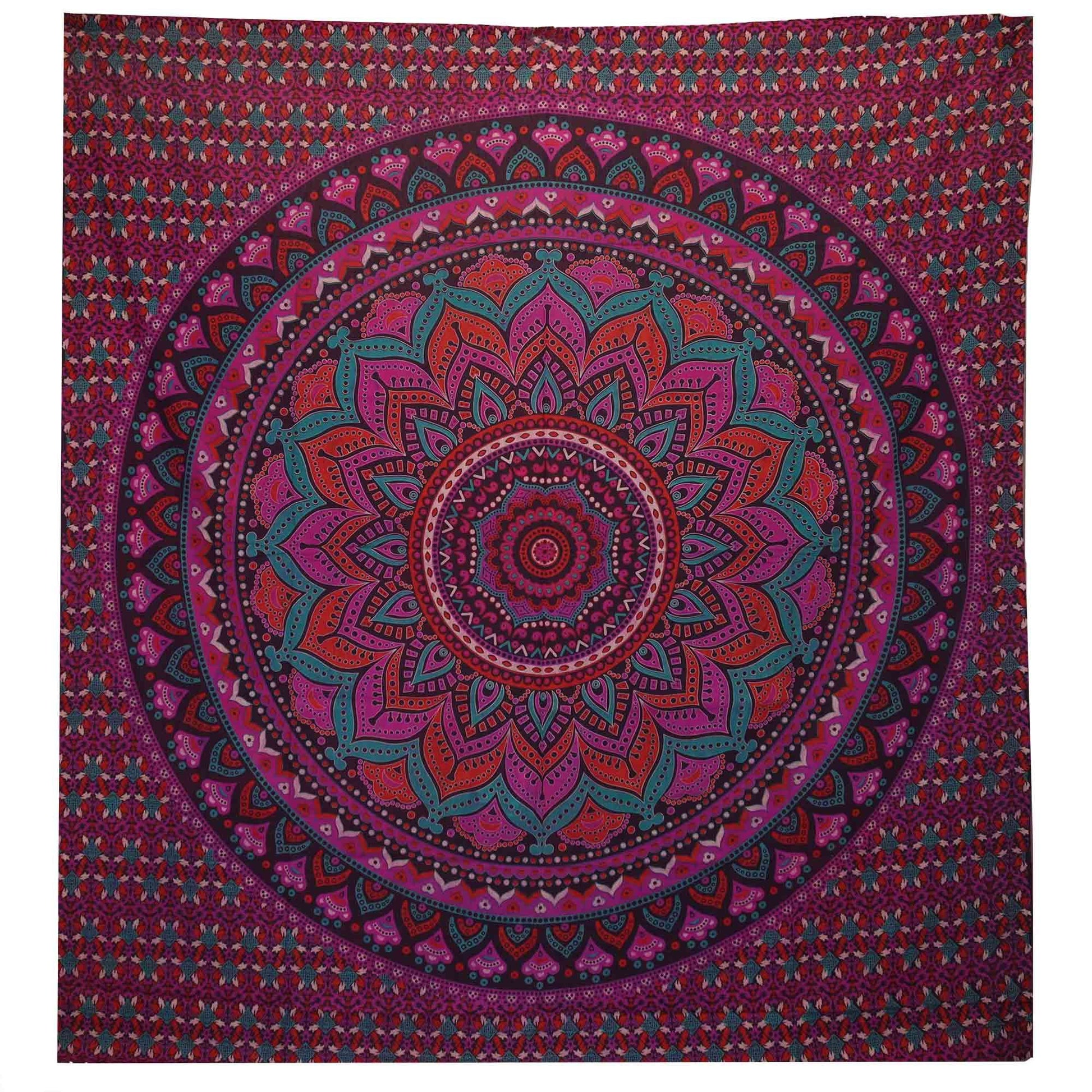 Woven from the dreams of starlit seekers, this double cotton bedspread is more than a blanket – it’s a portal to sacred stillness. Cloaked in deep purple and adorned with the timeless mandala, it calls forth balance, focus, and inner knowing.

Crafted from 100% soft cotton, this spellbinding textile serves as both a luxurious bedspread and an enchanting wall hanging. Drape it across your bed for nights of restful magic, or let it hang behind your altar to anchor your space with sacred symmetry.

Perfect for