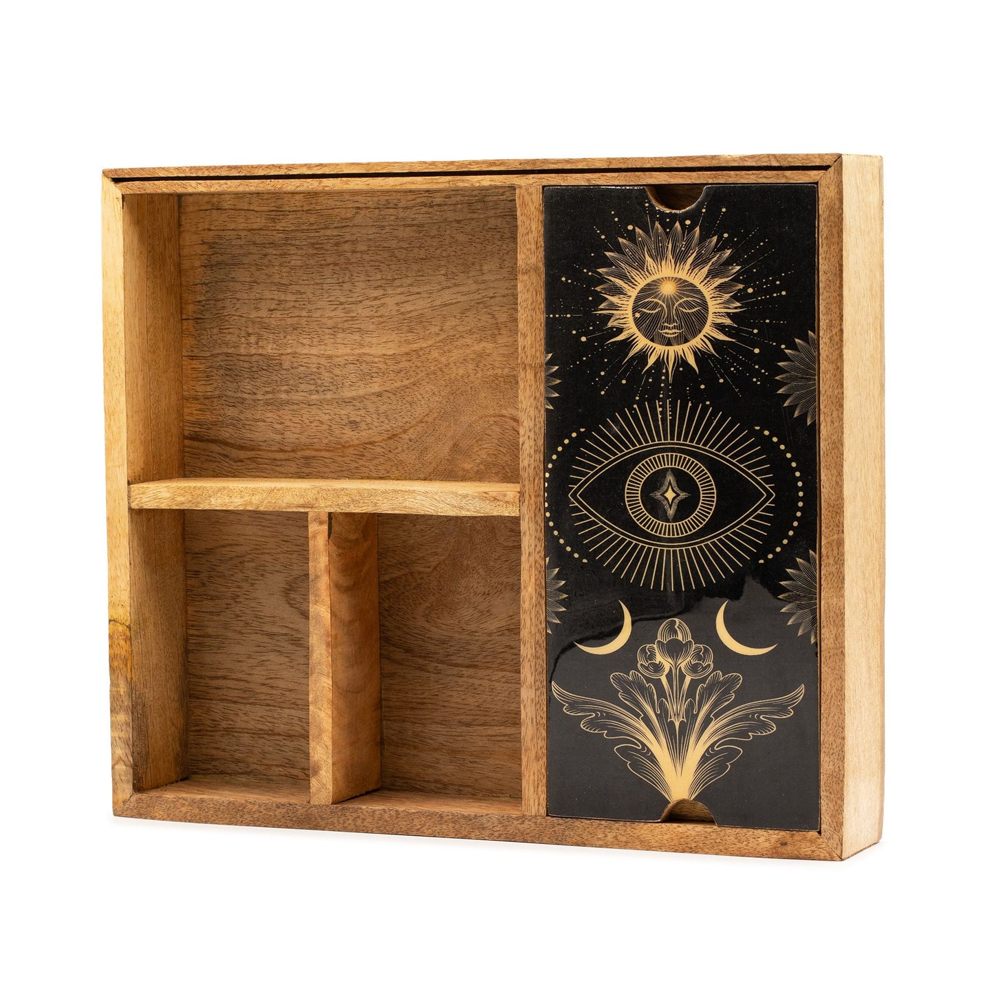 Four Section Tarot Box with Card Holder – Mango Wood Ritual Storage