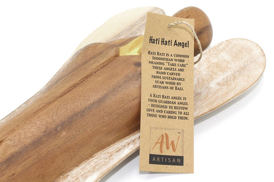 Hati-Hati Joy Angel 20cm – Hand-Carved Wooden Angel of Happiness and Care
